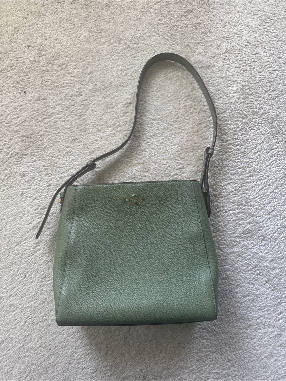 kate spade Olive Green Pebbled Leather Shoulder Bag with Gold Logo